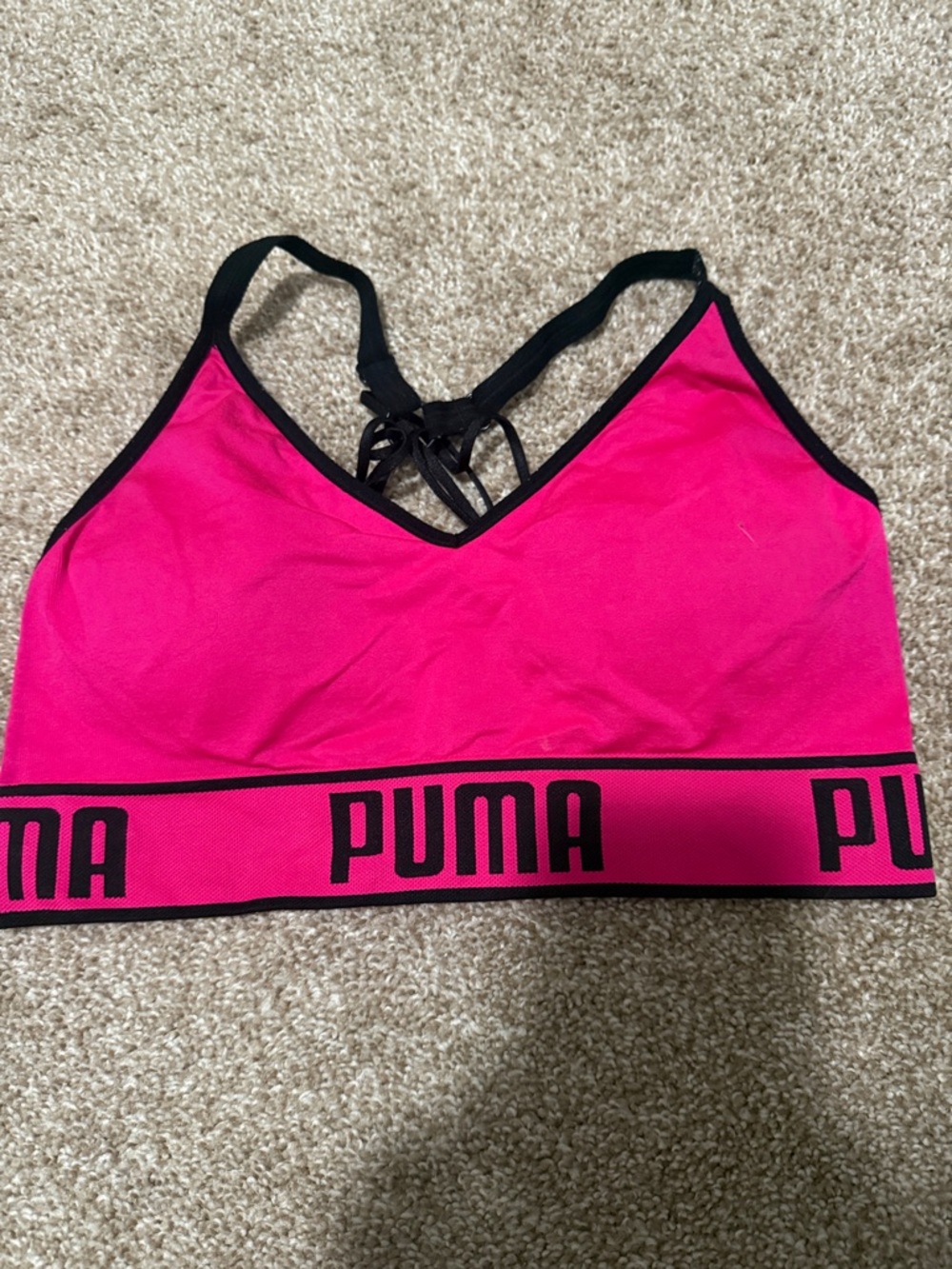 Puma Hot Pink Sports Bralette with Black Logo Band
